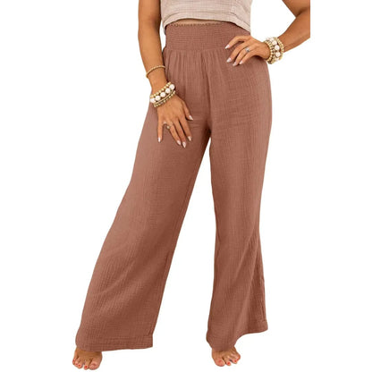 Black Smocked Wide Waistband High Waist Wide Leg Pants | Fashionfitz