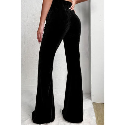 Black Solid Color High Waist Flare Corduroy Pants | Fashionfitz
