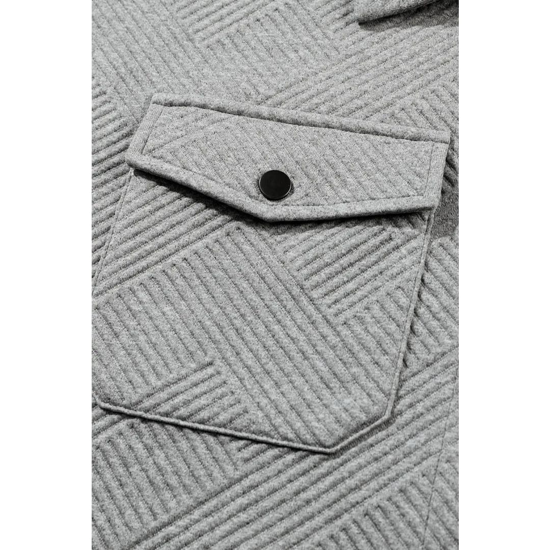 Black Solid Textured Flap Pocket Buttoned Shacket | Fashionfitz