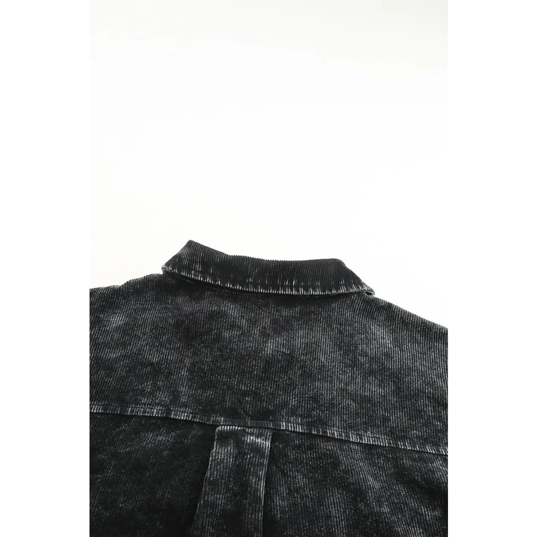 Black Vintage Distressed Mineral Wash Oversized Shacket | Fashionfitz