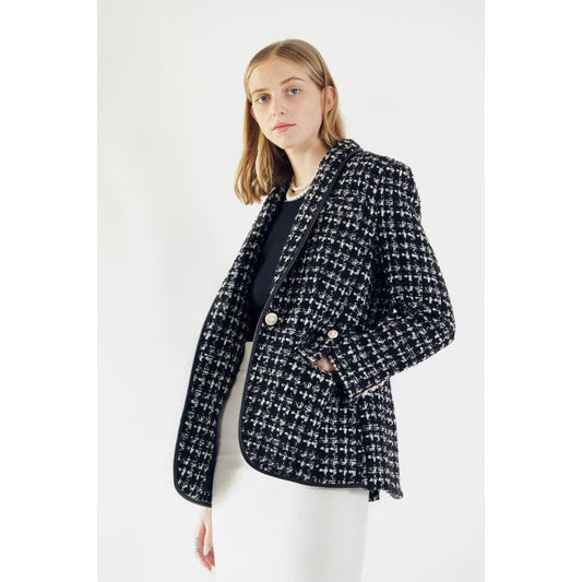 Black & White Tweed Checkers Blazer | Le Réussi