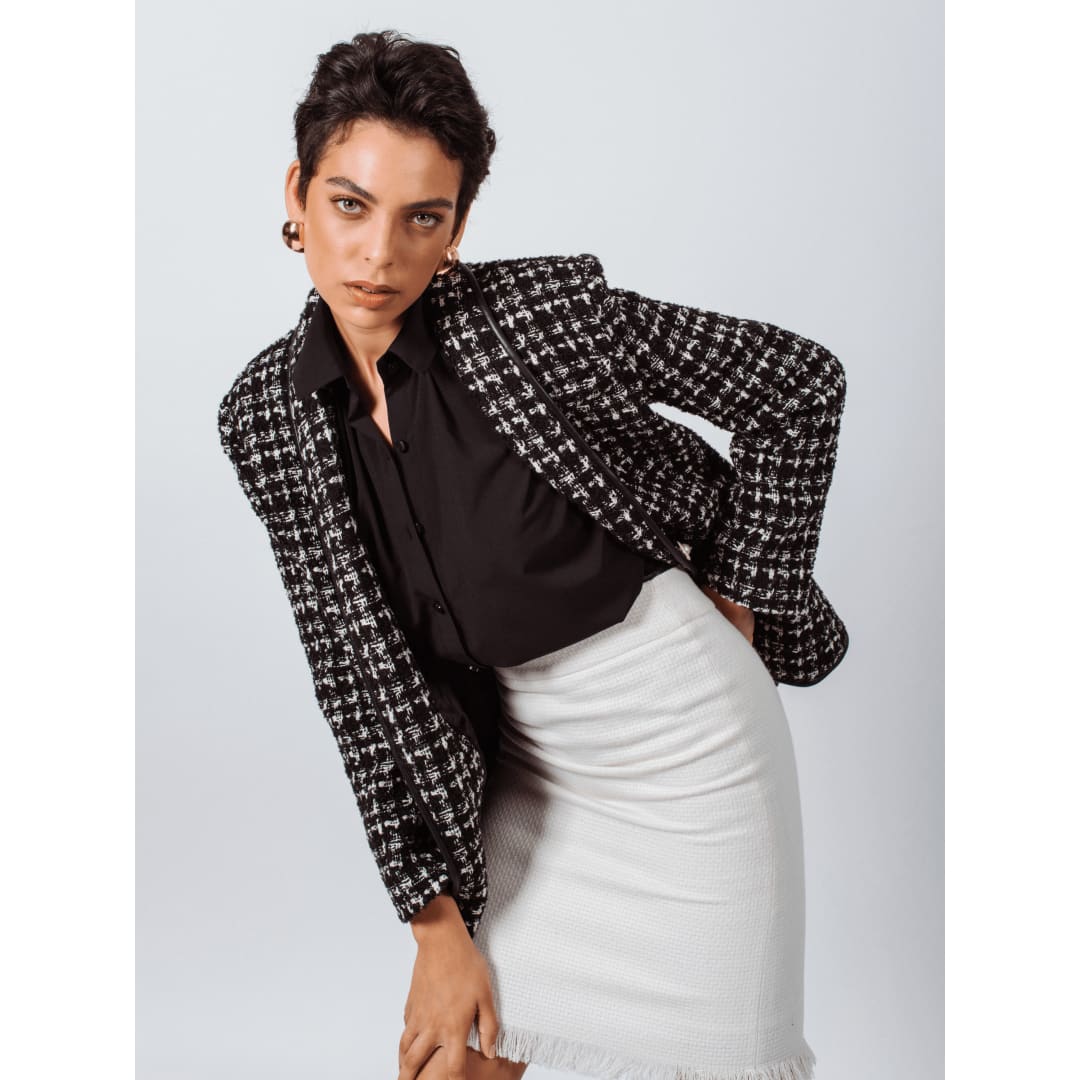 Black & White Tweed Checkers Blazer | Le Réussi