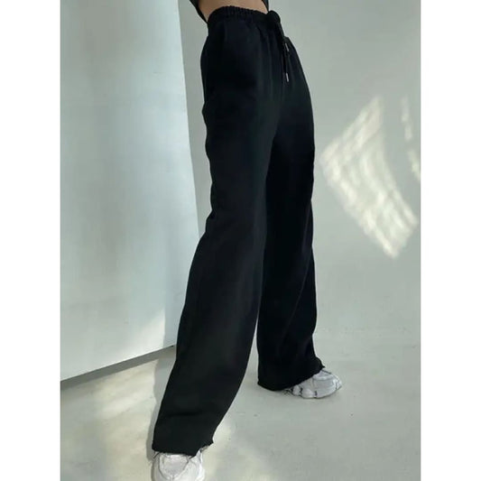 Black Wide Leg Sweatpants Casual Trousers | Fashionfitz