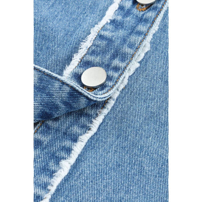 Blue Color Block Frayed Patchwork Oversize Denim Jacket | Fashionfitz