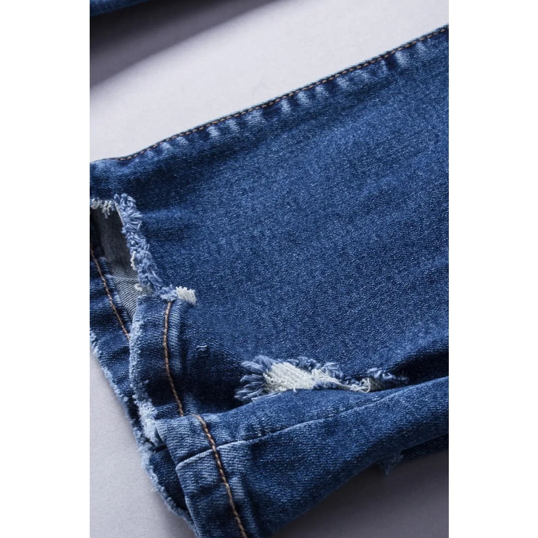 Blue Distressed Flare Jeans | Fashionfitz