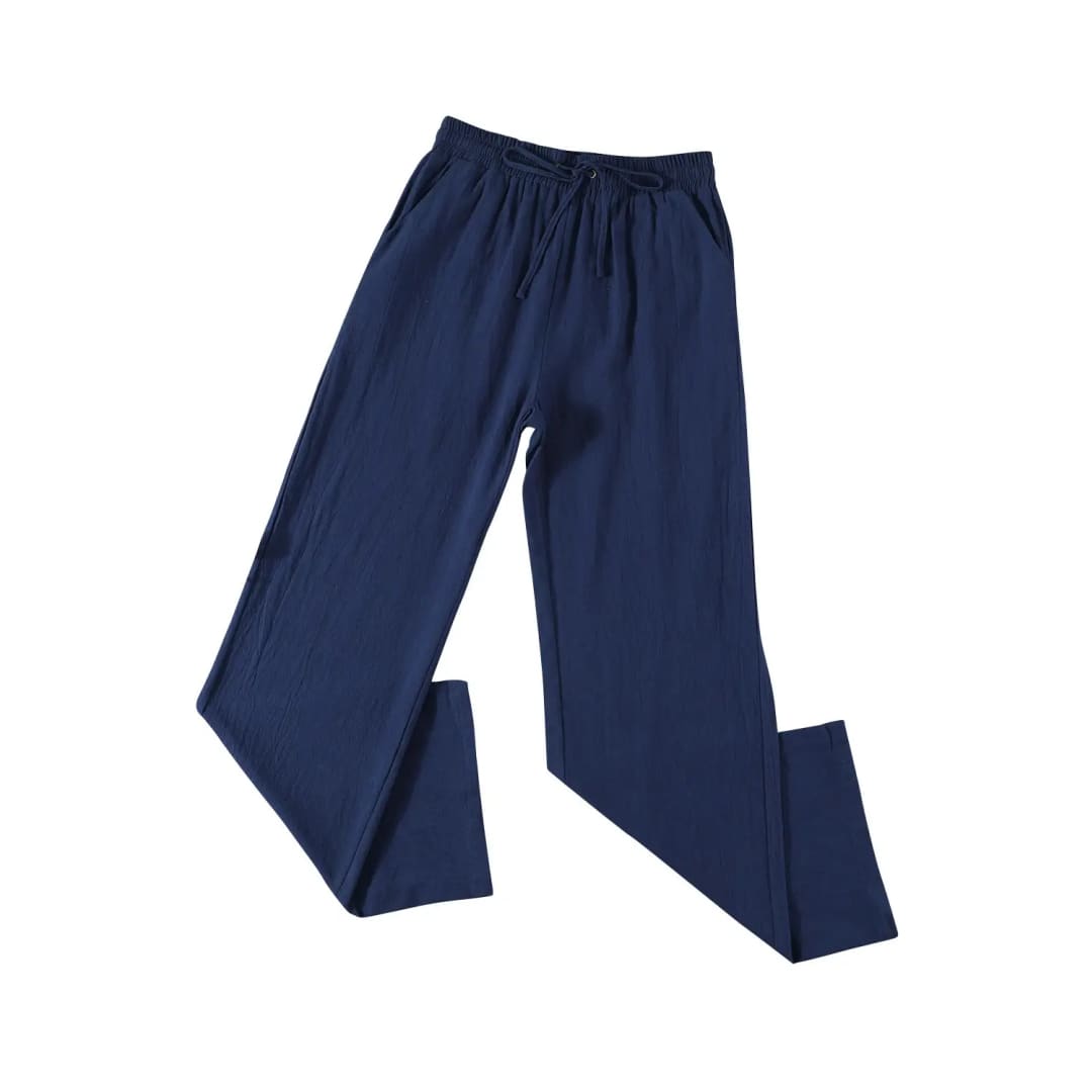 Blue Drawstring Elastic Waist Pockets Long Straight Legs Pants | The Urban Clothing Shop™