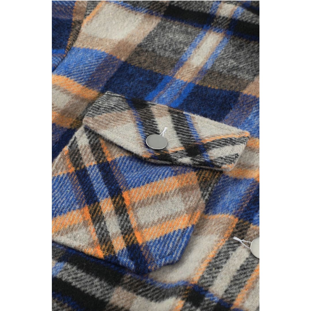 Blue Geometric Plaid Print Pocketed Shacket | DropshipClothes