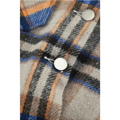 Blue Geometric Plaid Print Pocketed Shacket | DropshipClothes