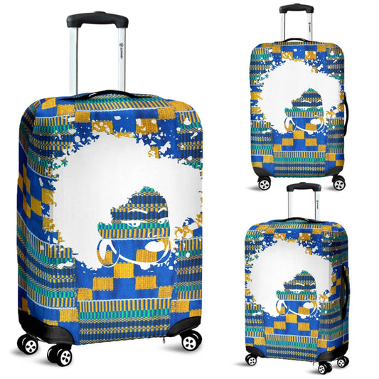 Blue Kente Don’t Touch My Hair Luggage Cover | The Urban Clothing Shop™