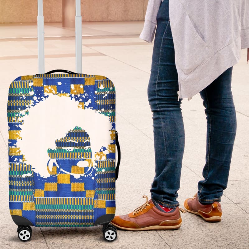 Blue Kente Don’t Touch My Hair Luggage Cover | The Urban Clothing Shop™