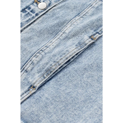 Blue Lapel Distressed Raw Hem Buttons Denim Jacket | Fashionfitz