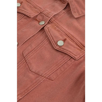 Blue Lapel Distressed Raw Hem Buttons Denim Jacket | Fashionfitz