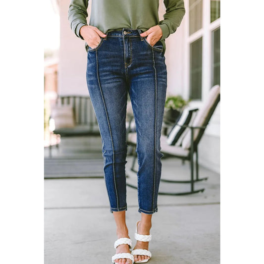 Blue Seamed High Waist Skinny Fit Jeans | Fashionfitz