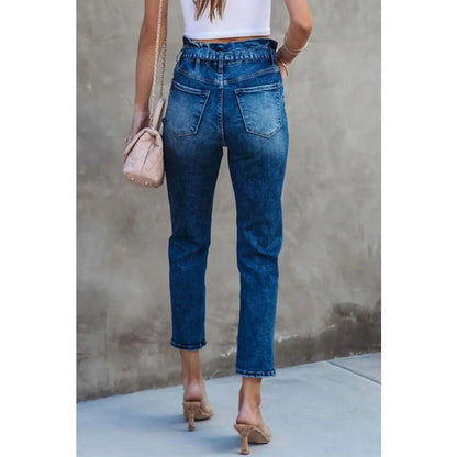 Blue Seamed Stitching High Waist Knot Skinny Jeans | Fashionfitz