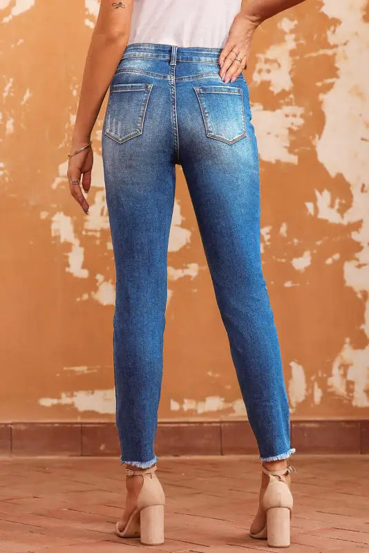 Blue Skinny Jeans - Raw Hem Ankle-length-2