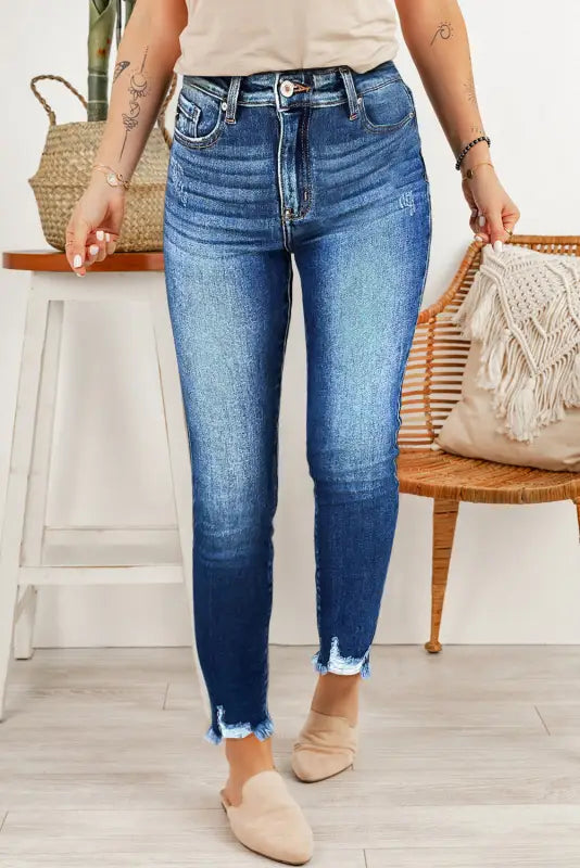 Blue Skinny Jeans - Raw Hem Ankle-length-0