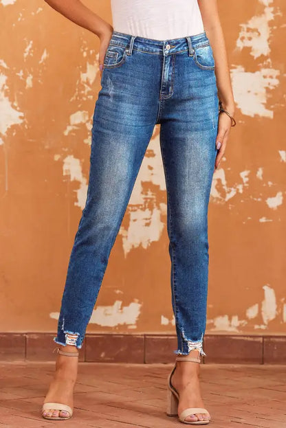 Blue Skinny Jeans - Raw Hem Ankle-length-1