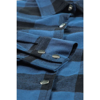 Blue Turn-down Collar Plaid Shirt Jacket | Fashionfitz