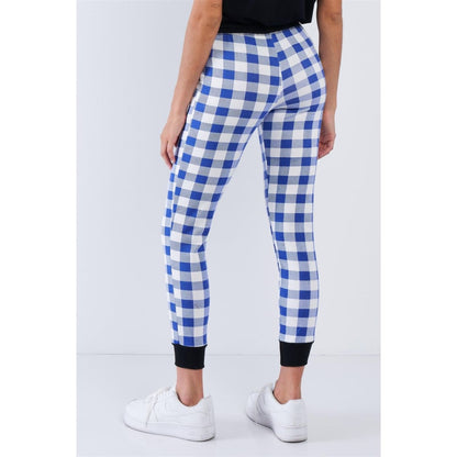 Blue And White Checkered Fitted Jogger Sweat Pants | Dropship