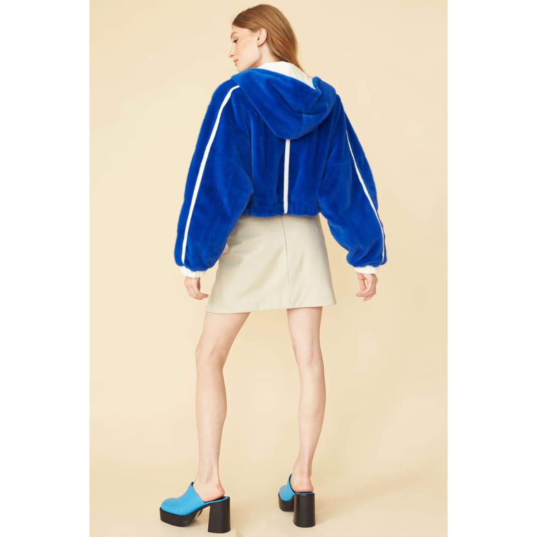 Blue - White Faux Shearling Reversible Hooded Jacket | Buy Me Fur Ltd