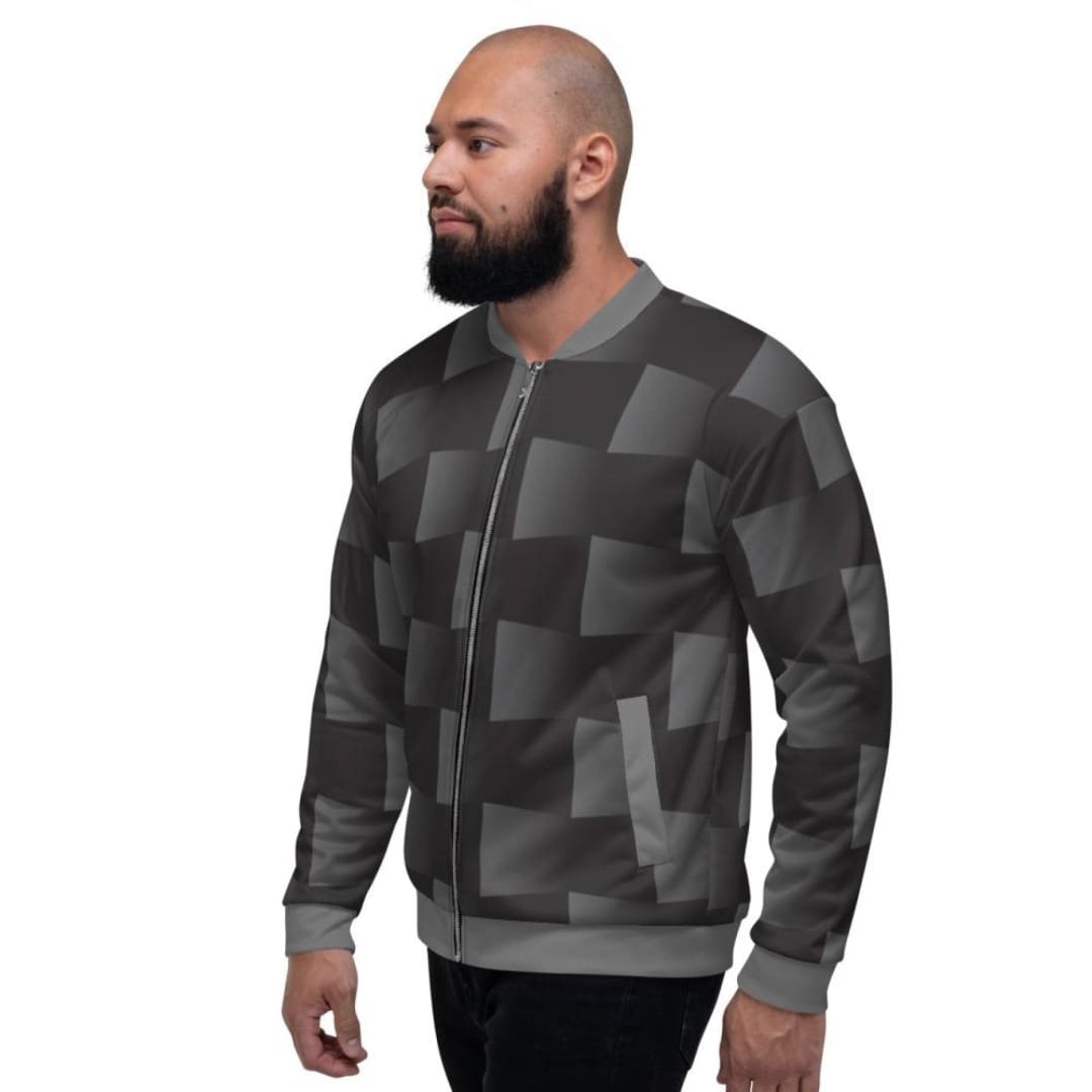 Bomber Jacket For Men Black And Grey 3d Square Block Pattern | IPFL | inQue.Style