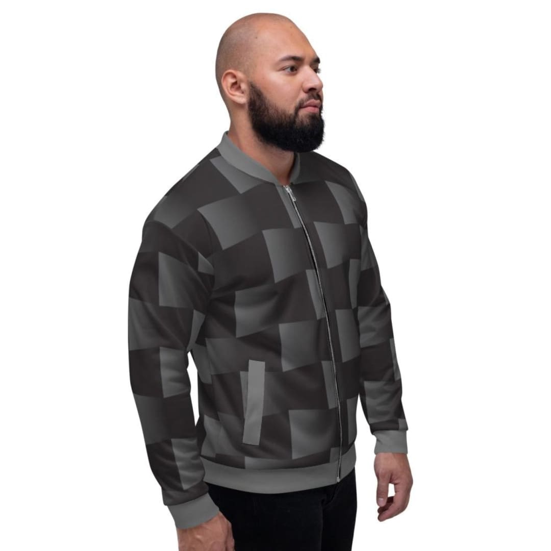 Bomber Jacket For Men Black And Grey 3d Square Block Pattern | IPFL | inQue.Style