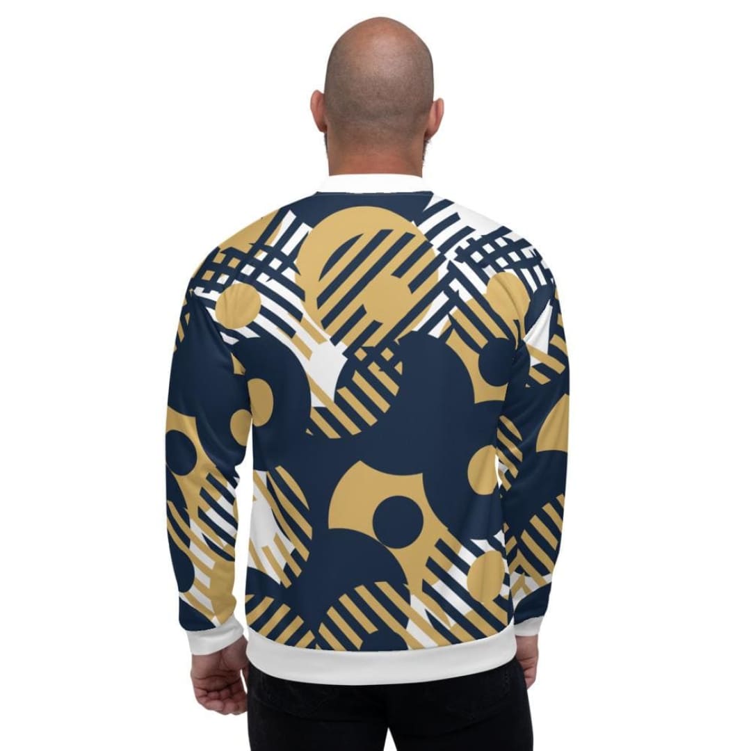 Bomber Jacket For Men - Blue Multicolor Retro Geometric Pattern | IPFL | inQue.Style
