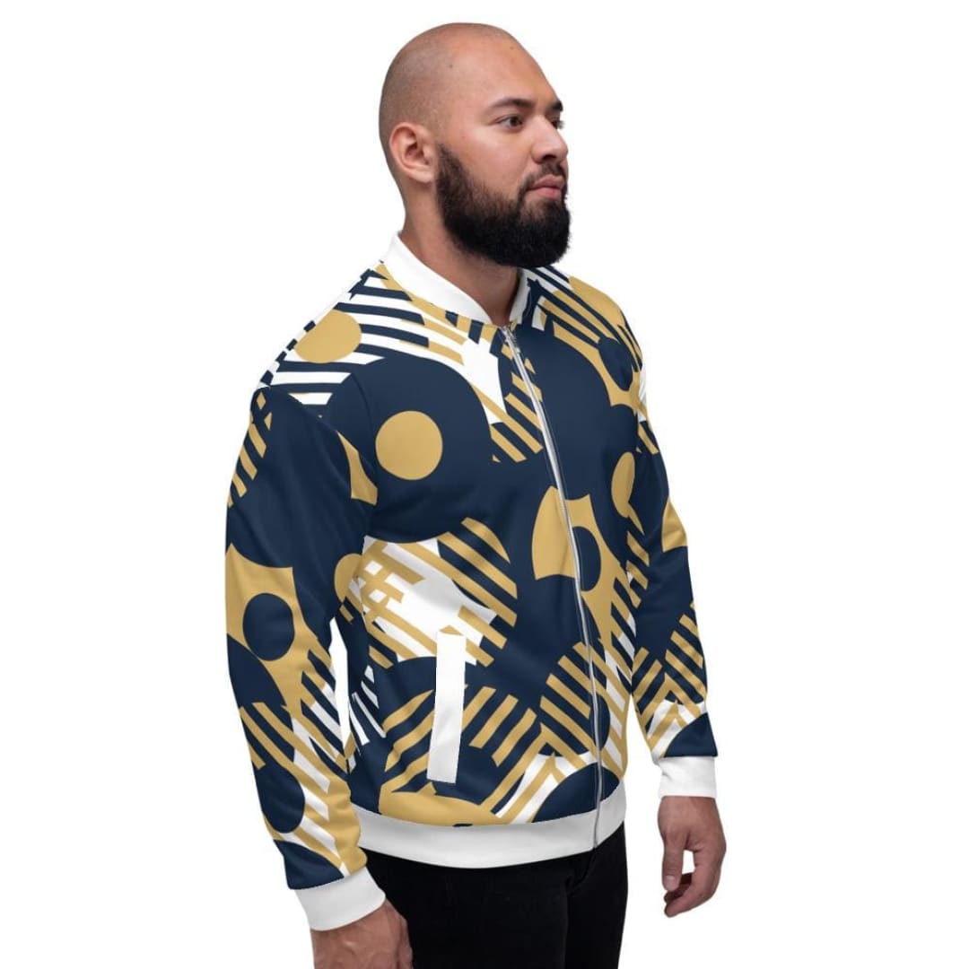Bomber Jacket For Men - Blue Multicolor Retro Geometric Pattern | IPFL | inQue.Style