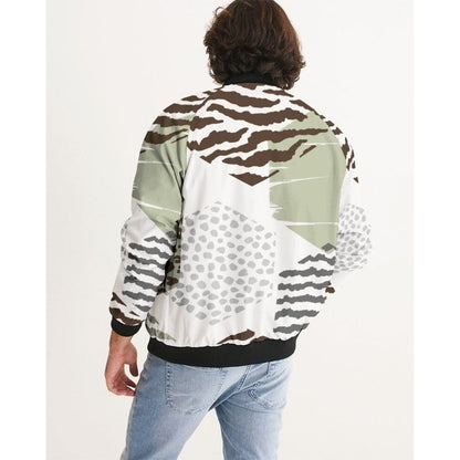 Bomber Jacket For Men Brown And Green Geometric Pattern | IKIN | inQue.Style