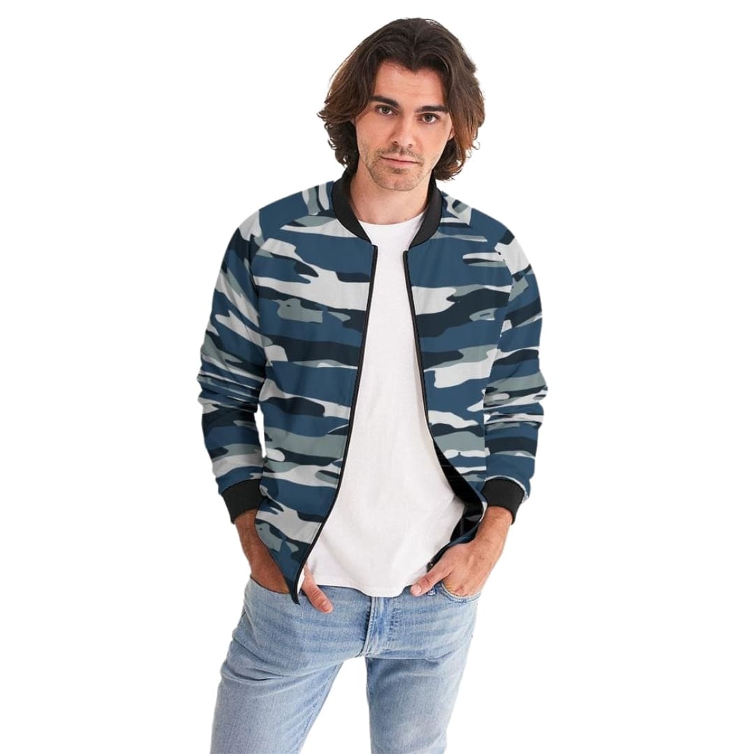 Bomber Jacket For Men Camo Blue And Grey Pattern | IKIN | inQue.Style