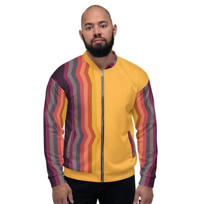Bomber Jacket For Men Orange And Black Retro Striped Pattern | IPFL | inQue.Style