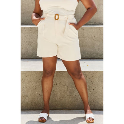 And The Why Boss Babeb Full Size Pleated High Waist Rattan Buckle Shorts | The Urban