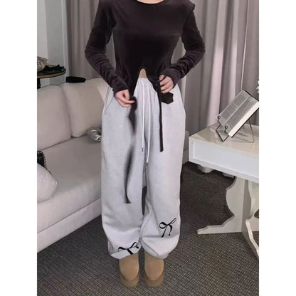 Bow Print Oversized Thickened Sweatpants | Fashionfitz