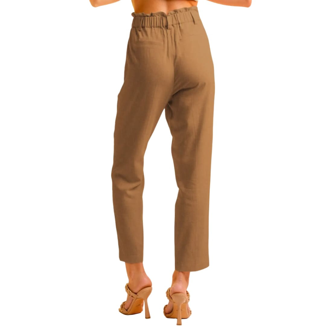 Brown Button Flap Pocket High Waisted Linen Pants | The Urban Clothing Shop™