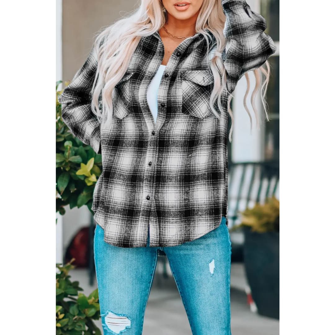 Brown Buttons Pocketed Plaid Shacket | Fashionfitz