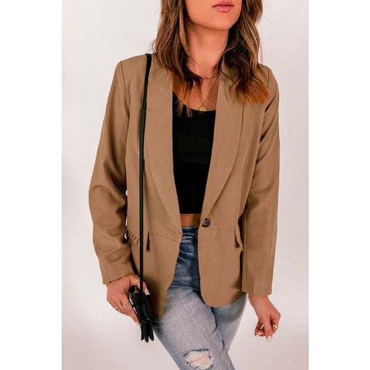 Brown Lapel Collar Button Pocket Blazer | DropshipClothes