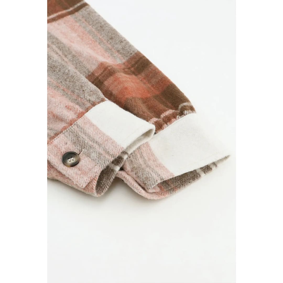 Brown Plaid Print Flap Pockets Long Shacket | Fashionfitz