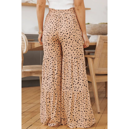 Brown Ruffle Wide Leg Dalmatian Palazzo Pants | Fashionfitz