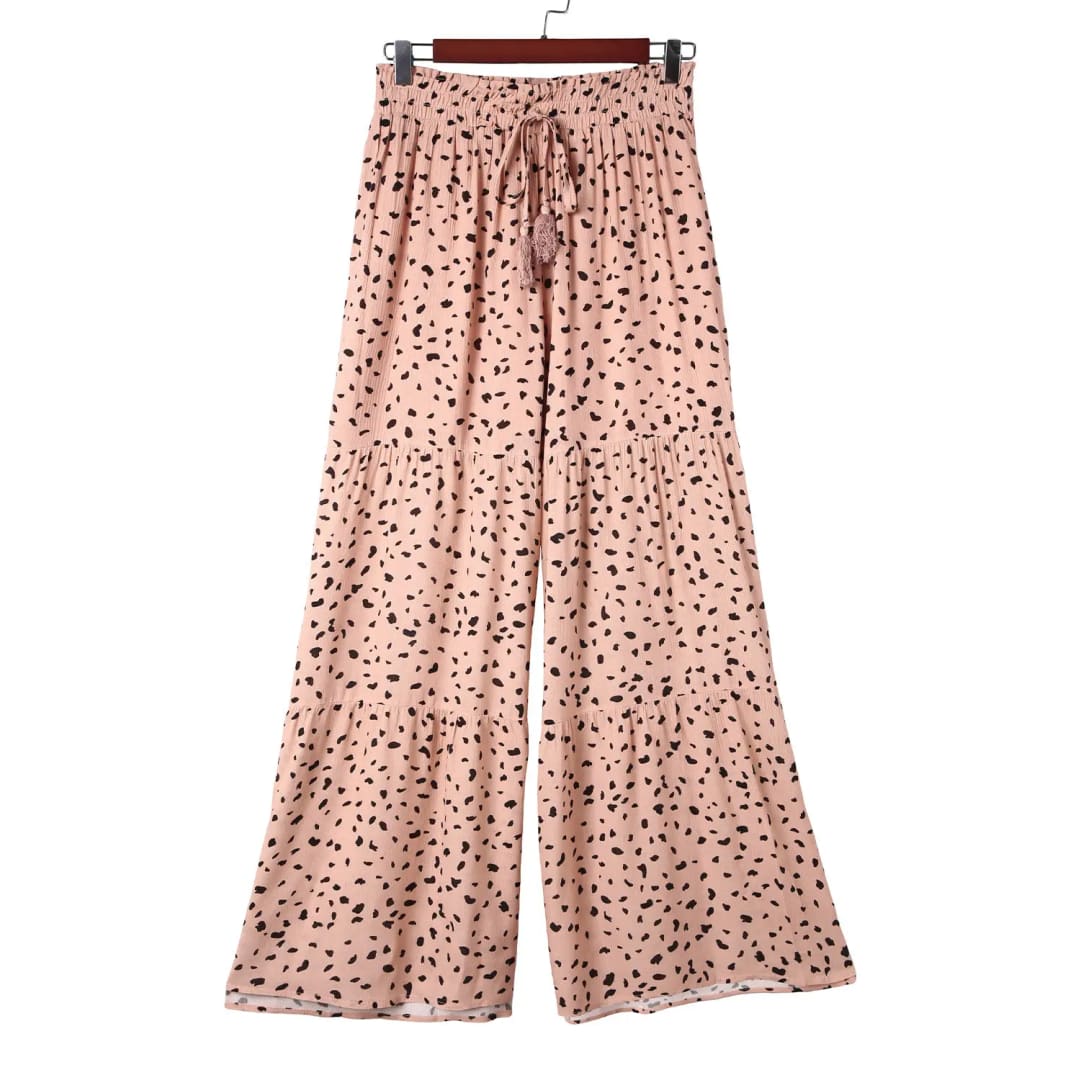 Brown Ruffle Wide Leg Dalmatian Palazzo Pants | Fashionfitz
