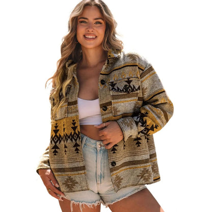 Brown Western Aztec Print Jacket | Fashionfitz
