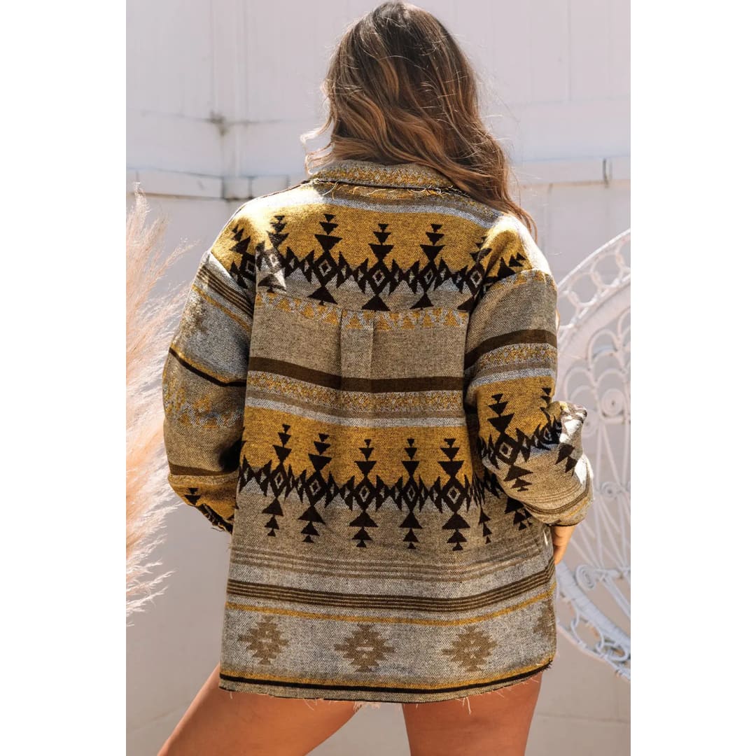 Brown Western Aztec Print Jacket | Fashionfitz
