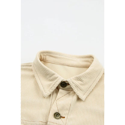 Button Up Pockets Striped Color Block Corduroy Jacket | Fashionfitz
