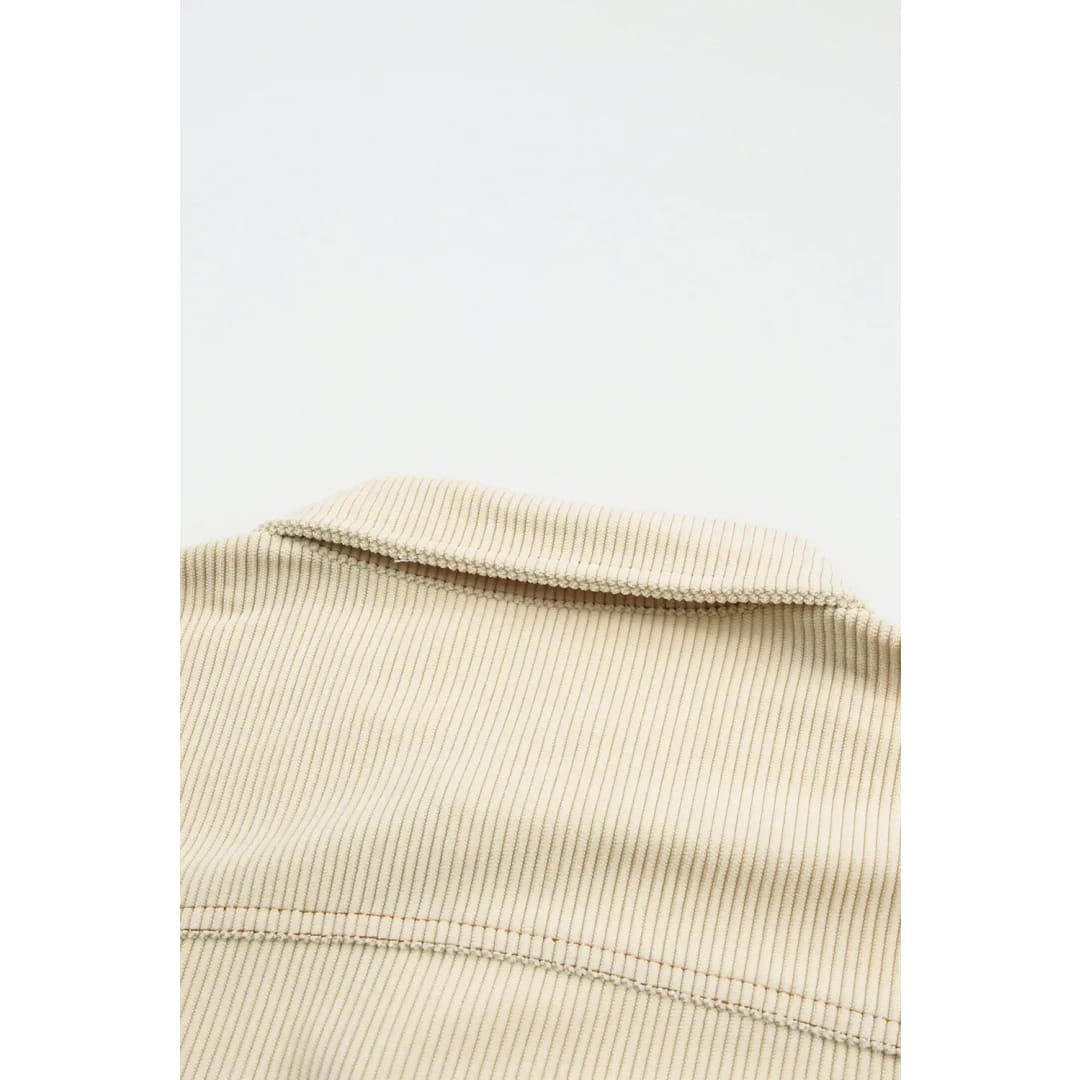 Button Up Pockets Striped Color Block Corduroy Jacket | Fashionfitz