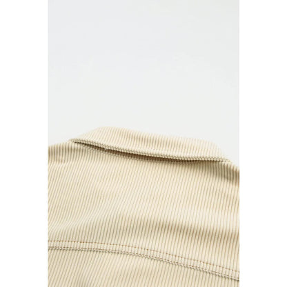 Button Up Pockets Striped Color Block Corduroy Jacket | Fashionfitz