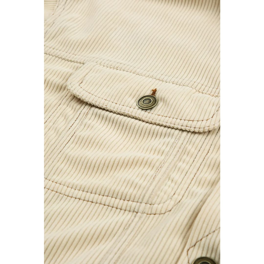 Button Up Pockets Striped Color Block Corduroy Jacket | Fashionfitz