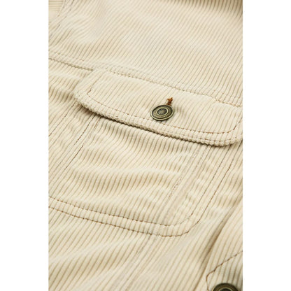 Button Up Pockets Striped Color Block Corduroy Jacket | Fashionfitz