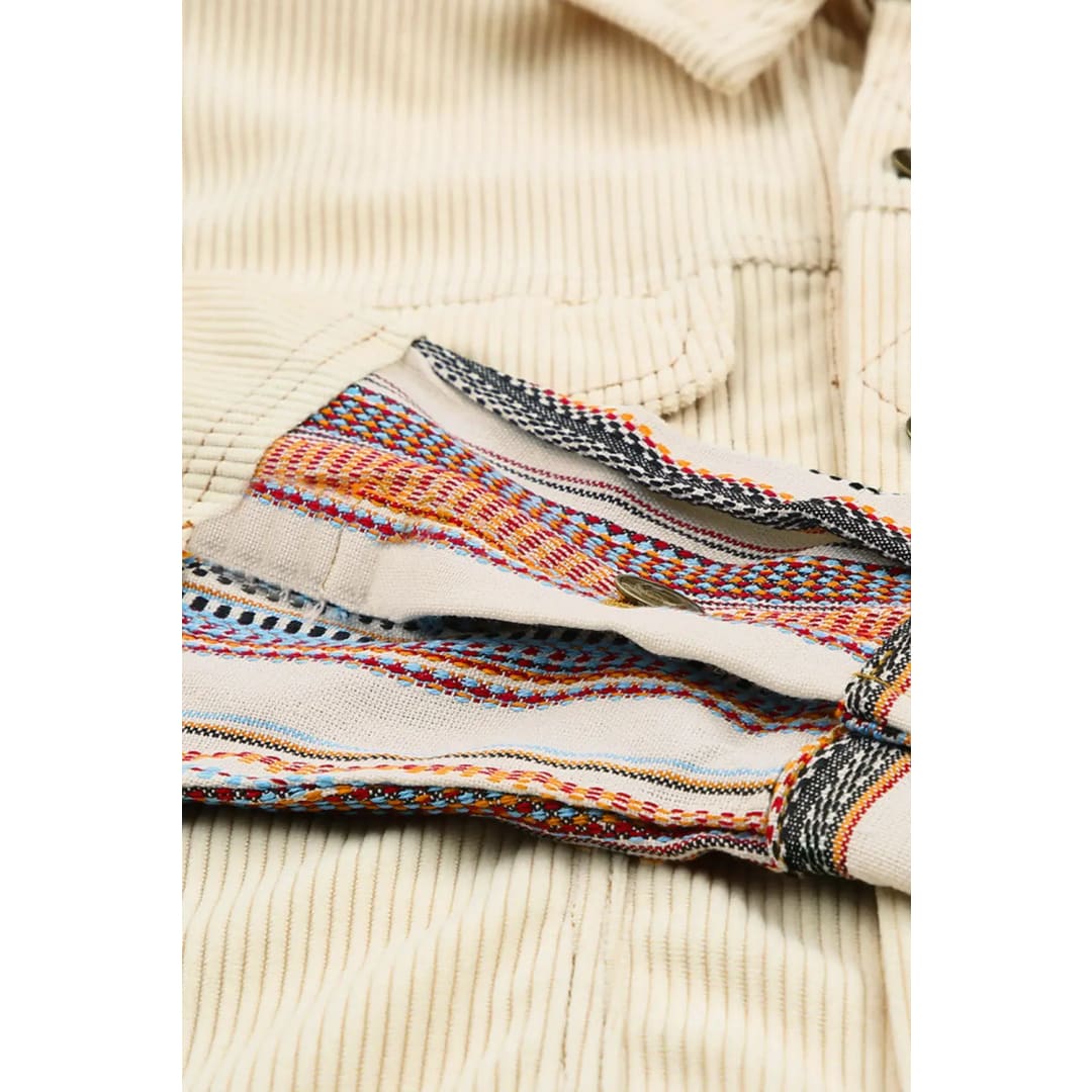 Button Up Pockets Striped Color Block Corduroy Jacket | Fashionfitz