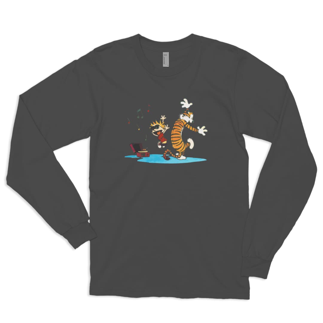 Calvin and Hobbes Dancing with Record Player Long Sleeve Shirt | Art-O-Rama