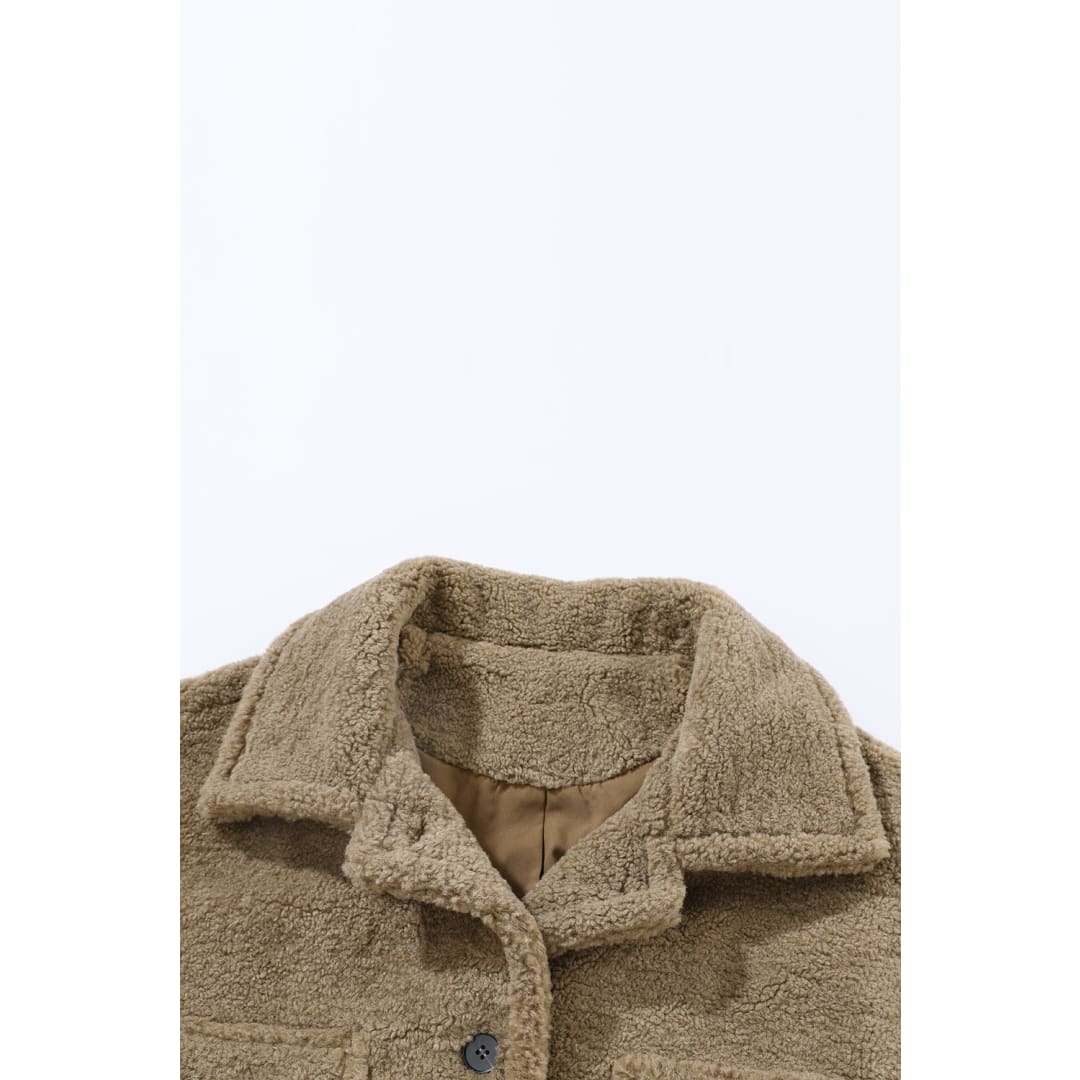Camel Sherpa Turn-Down Collar Flap Pocket Jacket | DropshipClothes