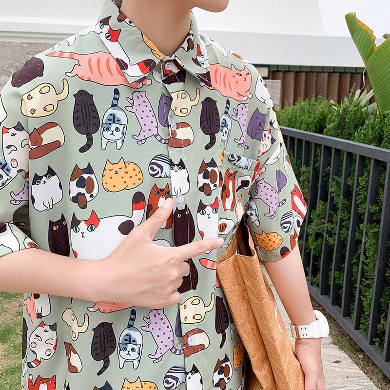 CasualStreet Printed Short Sleeve Cat Crazy Shirt | The Urban Clothing Shop™